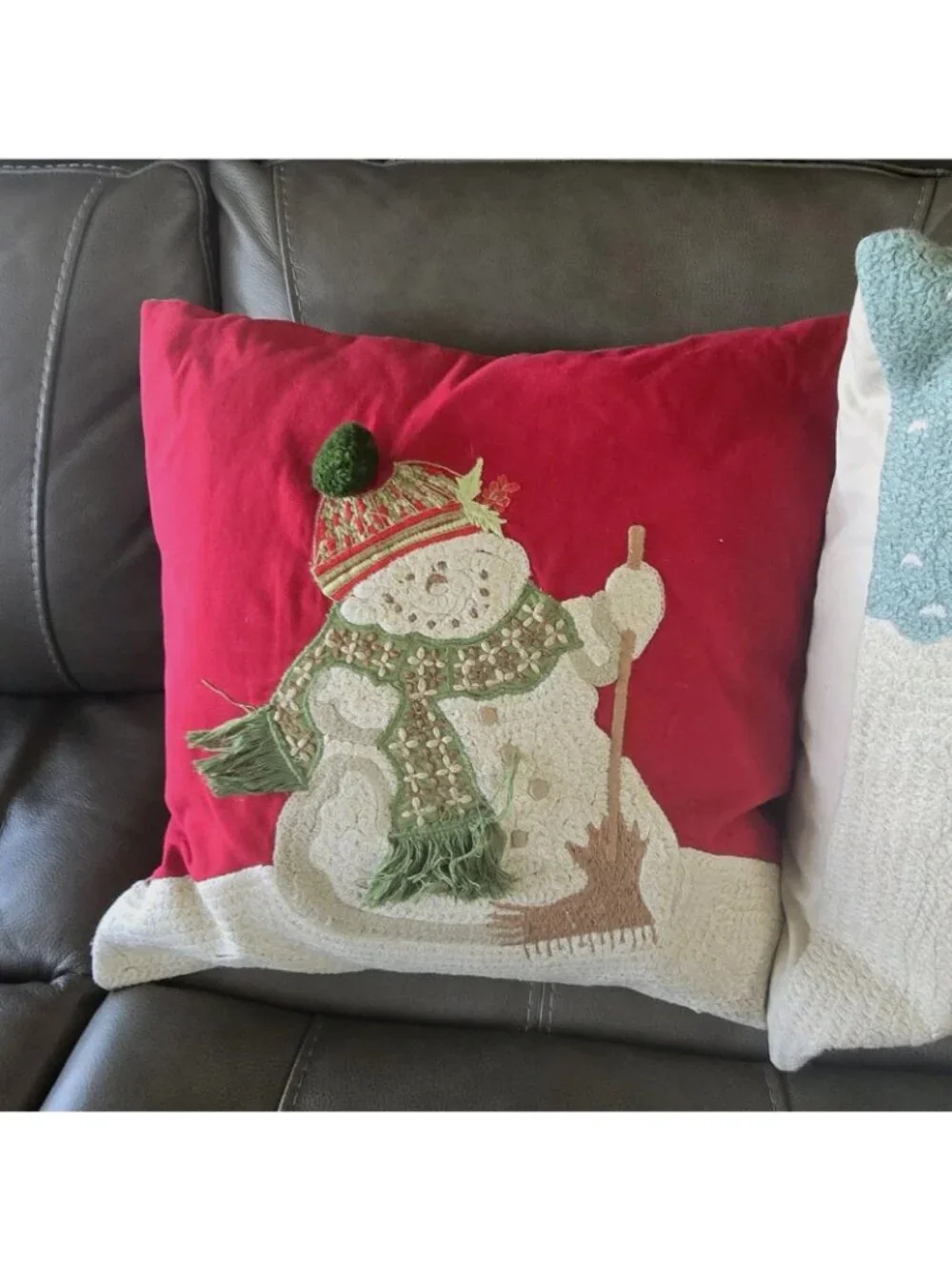 2 Pottery Barn Embroidered Winger Scene Snowman Pillow  / Cover 18